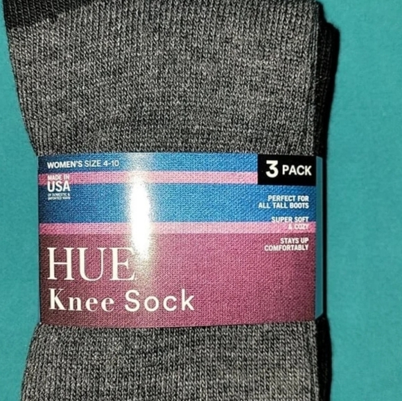 3 pairs Hue Long Boot Knee Socks, 3-pack, dark grey,striped, NWT - Picture 6 of 8